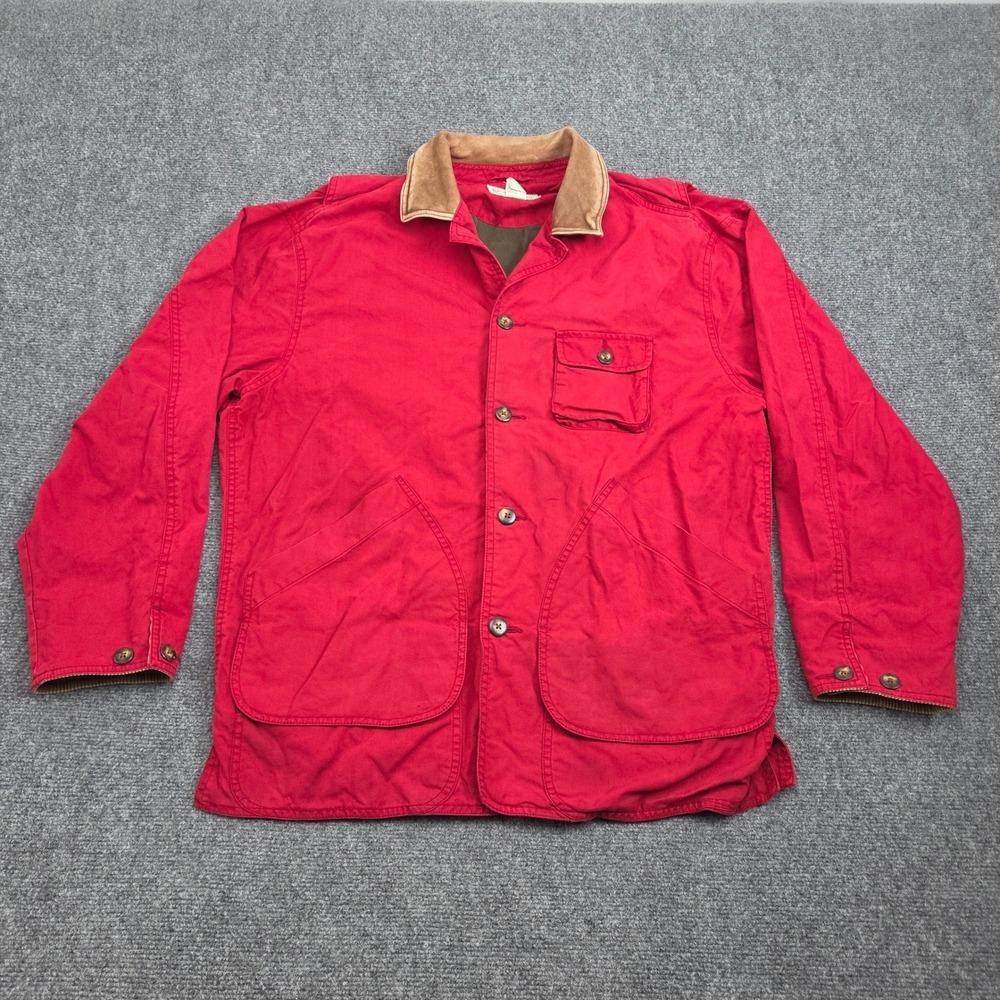 Vintage Banana Republic Field Jacket Mens Small Red Leather Collar Utility Coat